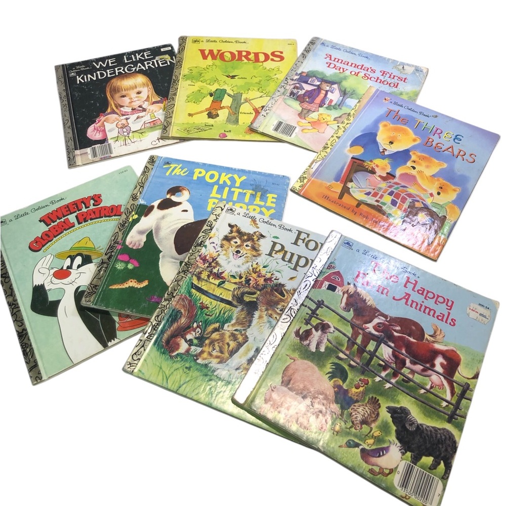 Lot of 8 Vintage Little Golden Books School Kindergarten puppies farm animals